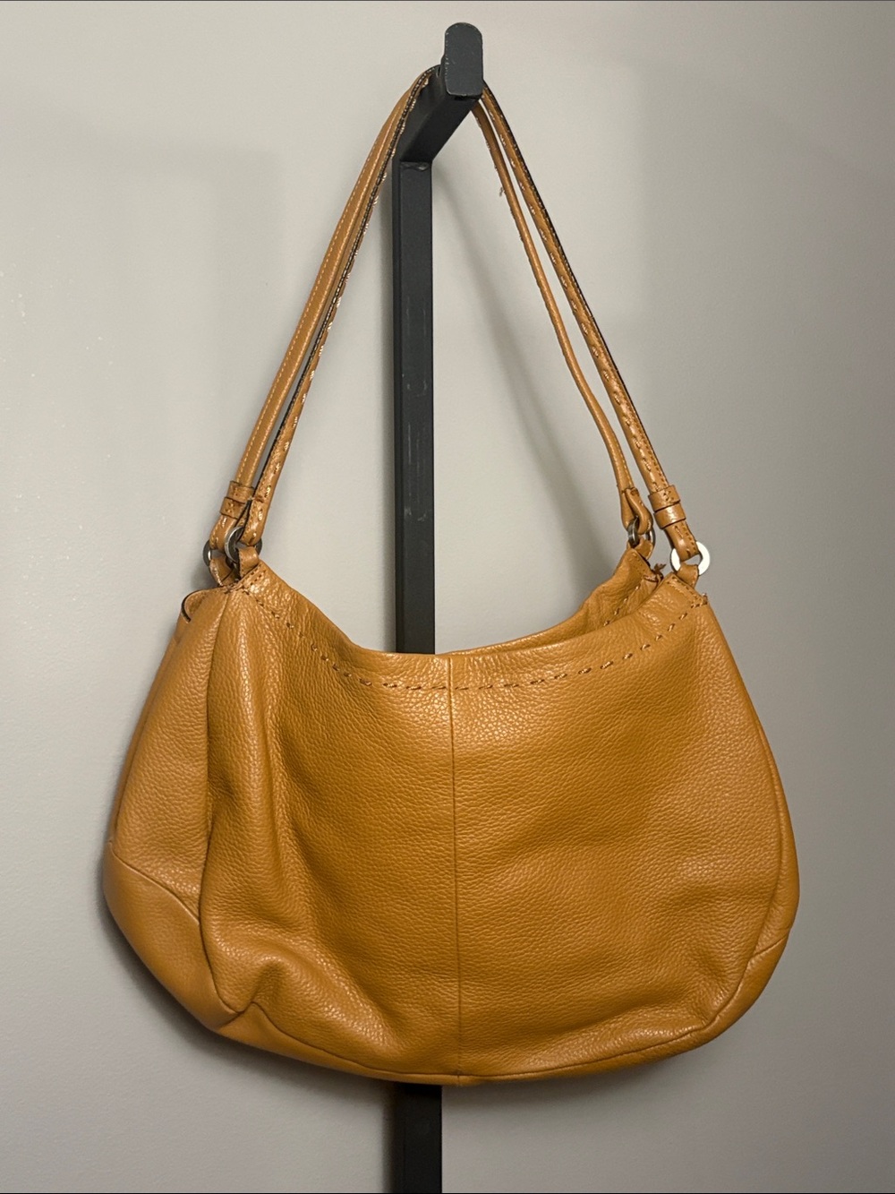 Adrienne Vittadini Classic Mustard Leather Hobo Shoulder Bag
